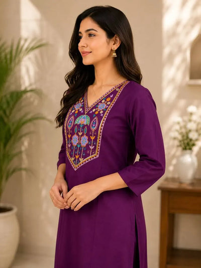 Premium Cotton Kurti with Exquisite Embroidery for Women - Festive Wear
