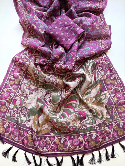 Premium Cotton Linen Saree - Festive Floral Print Design