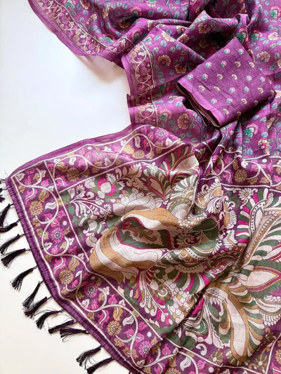 Premium Cotton Linen Saree - Festive Floral Print Design