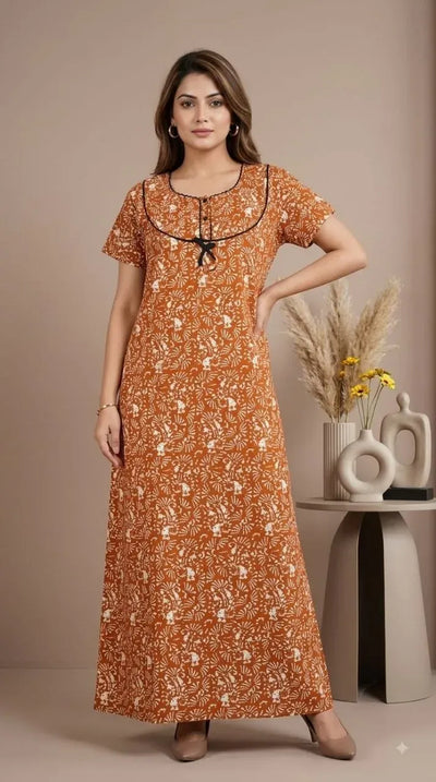 Premium Cotton Night Gown - Soft Touch Free Size Nighty for Women