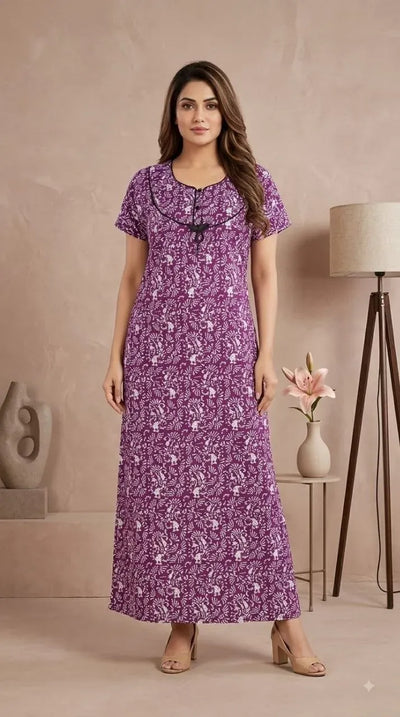 Premium Cotton Night Gown - Soft Touch Free Size Nighty for Women