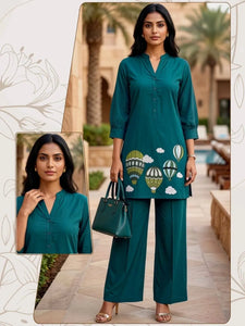 Premium Cotton Short Kurti Palazzo Set - Elegant Handcrafted Dabbu Cotton Co-Ord Set for Women