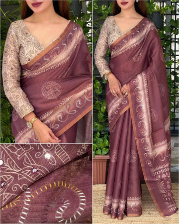 Premium Cotton Silk Saree - Katha Work Festive Wear for Women
