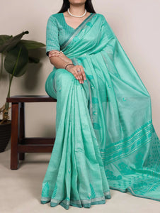 Premium Cotton Silk Saree with Elegant Zari Border for Festive Wear