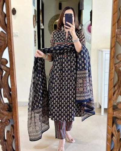 Premium Cotton Suit Set with Double Pockets for Festive Prep