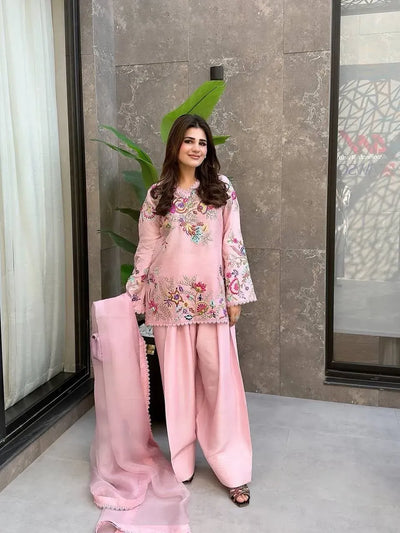 Premium Crape Silk Farsi Salwar Suit - Sequence Embroidery Festive Wear Set