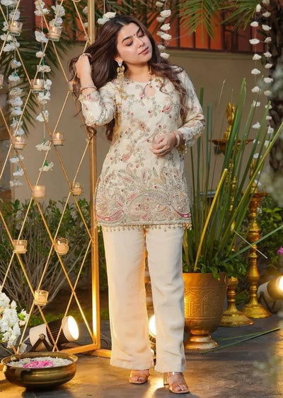 Premium Crepe Silk Co-Ord Set - Sequined Short Kurti with Trousers for Women
