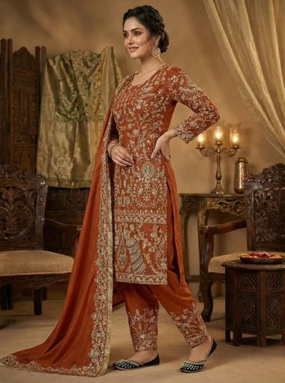 Premium Crepe Silk Panjabi Salwar Suit - Heavy Embroidery Festive Wear for Women