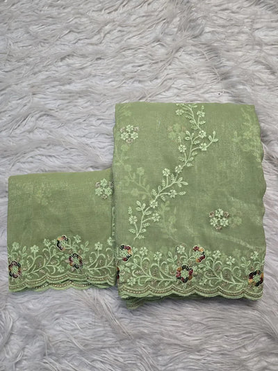 Premium Crunchy Saree - Intricate Floral Embroidery for Women