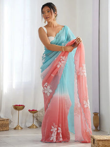 Premium Crush Chiffon Saree - Elegant Embroidery Sequence Work for Festive Wear