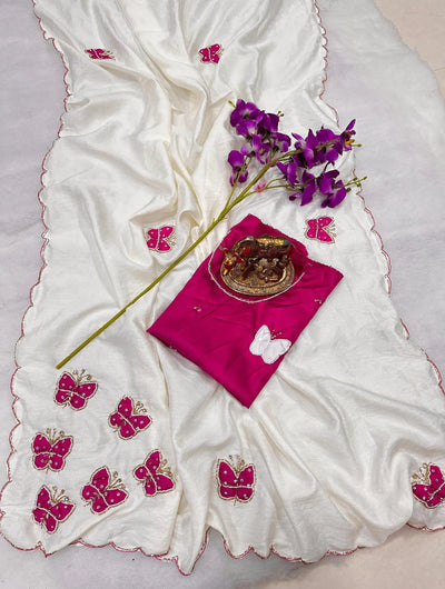 Premium Crush Silk Saree - Elegant Butterfly Khatli Handwork for Festive Wear