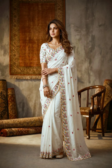 Premium Crush Silk Saree with Cutwork Border for Weddings
