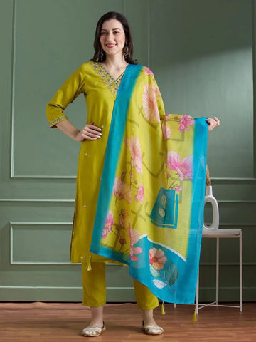 Premium Designer Kurti Pant Set - Embroidered Festive Wear with Dupatta