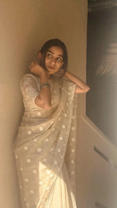 Premium Designer Orgenza Saree - Polka Dot Thread Work with Scallop Border for Festive Wear
