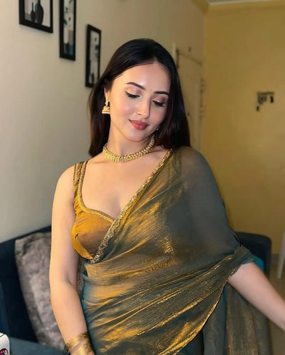 Premium Designer Shimmer Saree - Elegant Metallic Shine for Festive Wear