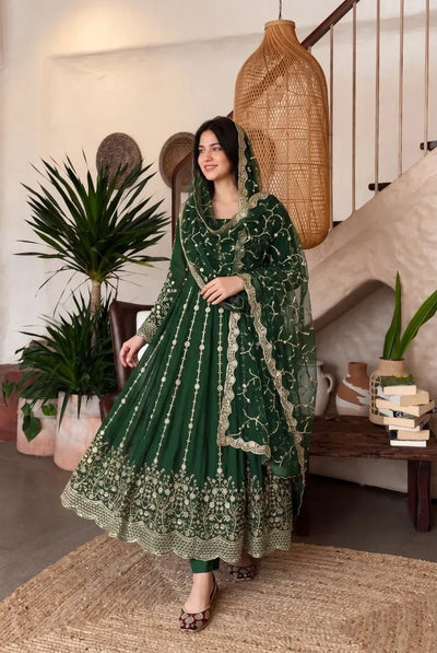 Premium Designer Silk Gown - Heavy Embroidery Party Wear for Women