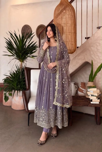 Premium Designer Silk Gown - Heavy Embroidery Party Wear for Women