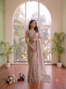 Premium Diamond Work Silk Saree - Shimmering Space Silk Festive Wear for Women