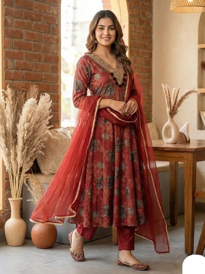 Premium Digital Print Anarkali Suit Set - Elegant Festive Wear