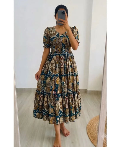 Premium Digital Print Maxi Gown - Elegant Maslin Cotton Ethnic Wear for Women
