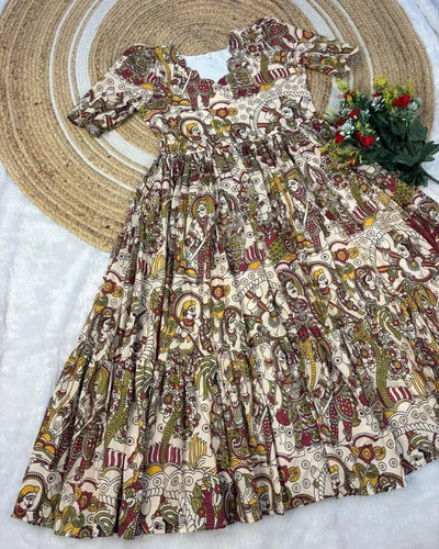Premium Digital Print Maxi Gown - Elegant Maslin Cotton Ethnic Wear for Women