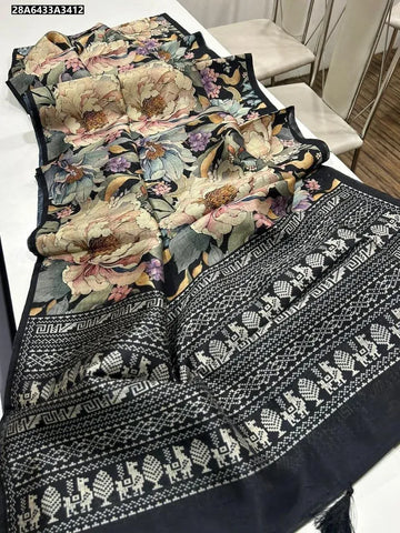 Premium Digital Print Tussar Saree - Soft & Smooth with Kalamkari Pallu for Women