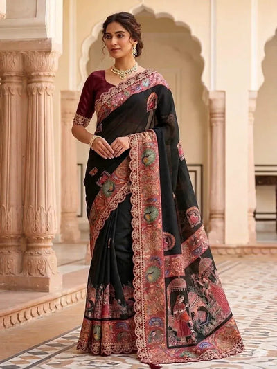 Premium Dola Banarasi Saree with Sequin Border for Women