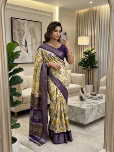 Premium Dola Silk Saree - Elegant Floral Print with Zari Border for Festive Wear