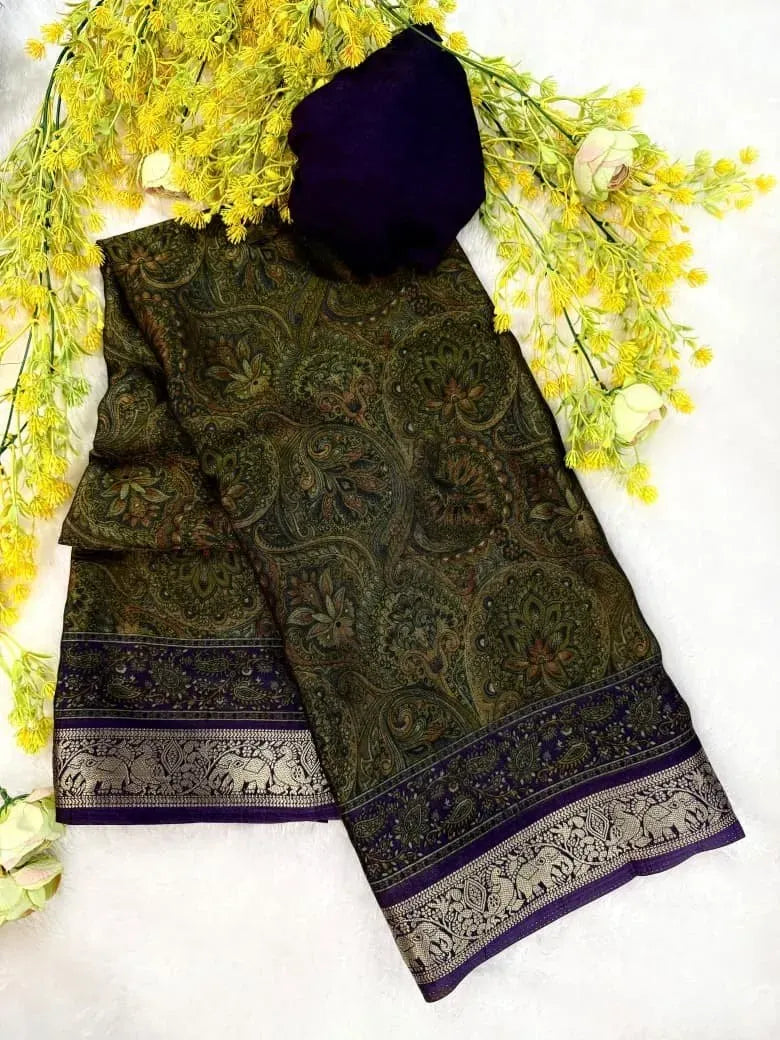 Folded black dola silk saree with self jacquard design and zari border
