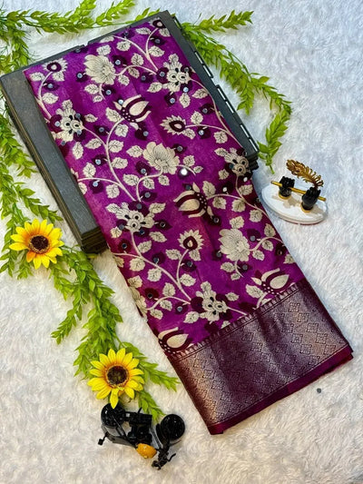 Premium Dola Silk Saree - Heavy Mirror Work for Wedding Season