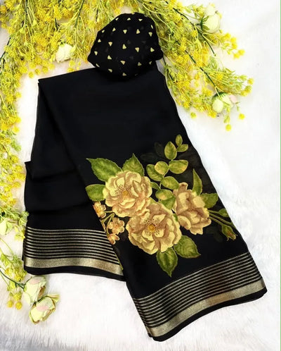 Premium Dull Moss Silk Saree - Handcrafted Floral Design for Wedding Season