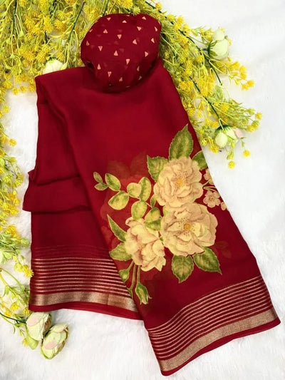 Premium Dull Moss Silk Saree - Handcrafted Floral Design for Wedding Season