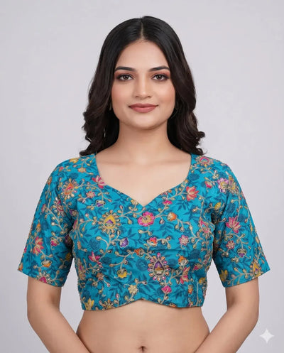 Premium Embroidered Blouse - Sweetheart Neck Festive Wear