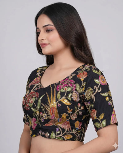 Premium Embroidered Blouse - Sweetheart Neck Festive Wear