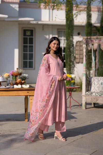 Premium Embroidered Chanderi Suit Set with Dupatta - Elegant Festive Wear for Women