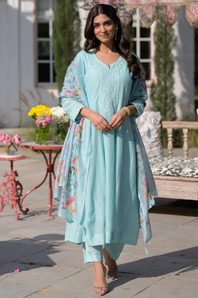 Premium Embroidered Chanderi Suit Set with Dupatta - Elegant Festive Wear for Women