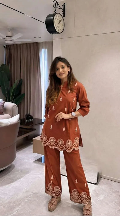 Premium Embroidered Cotton Cord Set - Elegant Festive & Daily Wear Co-ord for Women