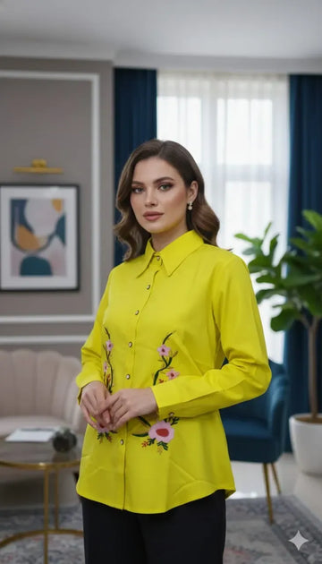 Premium Embroidered Cotton Poplin Shirt - Elegant Style for Women