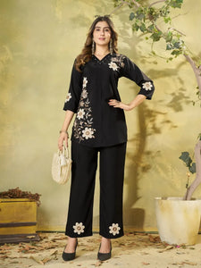 Premium Embroidered Heavy Rayon Co-ord Set - Sleek Straight-Cut Festive Outfit