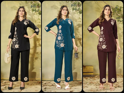 Premium Embroidered Heavy Rayon Co-ord Set - Sleek Straight-Cut Festive Outfit