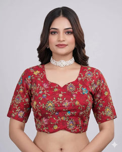 Premium Embroidered Viscose Blouse - Sweetheart Neck Festive Wear