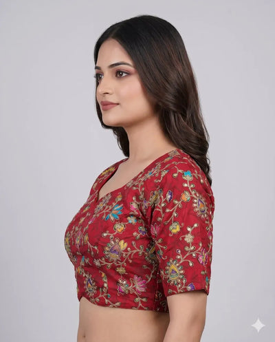 Premium Embroidered Viscose Blouse - Sweetheart Neck Festive Wear