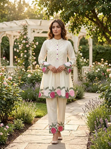Premium Embroidery Co-ord Set - Elegant Roman Fabric Festive Wear for Women