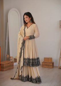 Premium Faux Georgette Anarkali Suit - Elegant Threadwork for Festivities