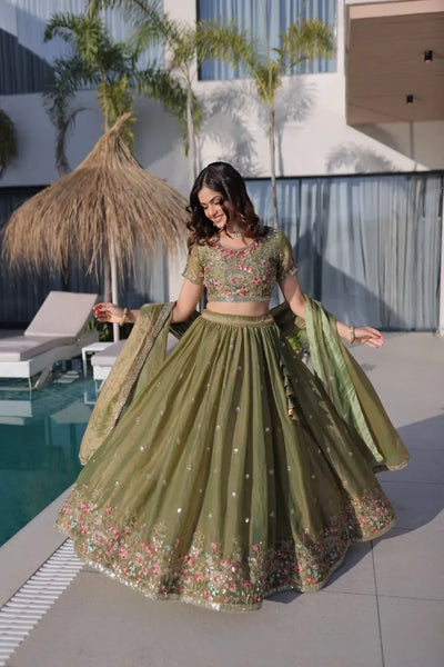 Premium Fendi Silk Embroidery Lehenga Choli - Festive Prep & Wedding Wear for Women