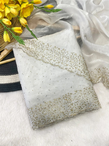 Premium Fendi Silk Saree with Jarkhan Handwork for Women's Festive Prep