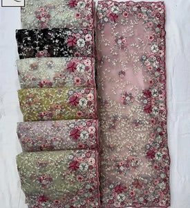 Premium Floral Embroidery Net Saree - Elegant Festive Wear for Women