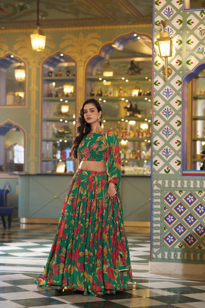 Premium Floral Print Lehenga for Women with Dramatic 12-Meter Flair
