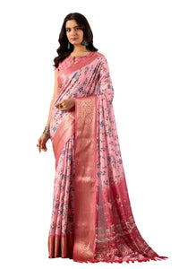 Premium Floral Soft Lichi Silk Saree with Elegant Zari Border for Festive Wear
