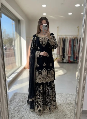 Premium Fox Georgette Sharara Set - Heavy Embroidery for Wedding Season